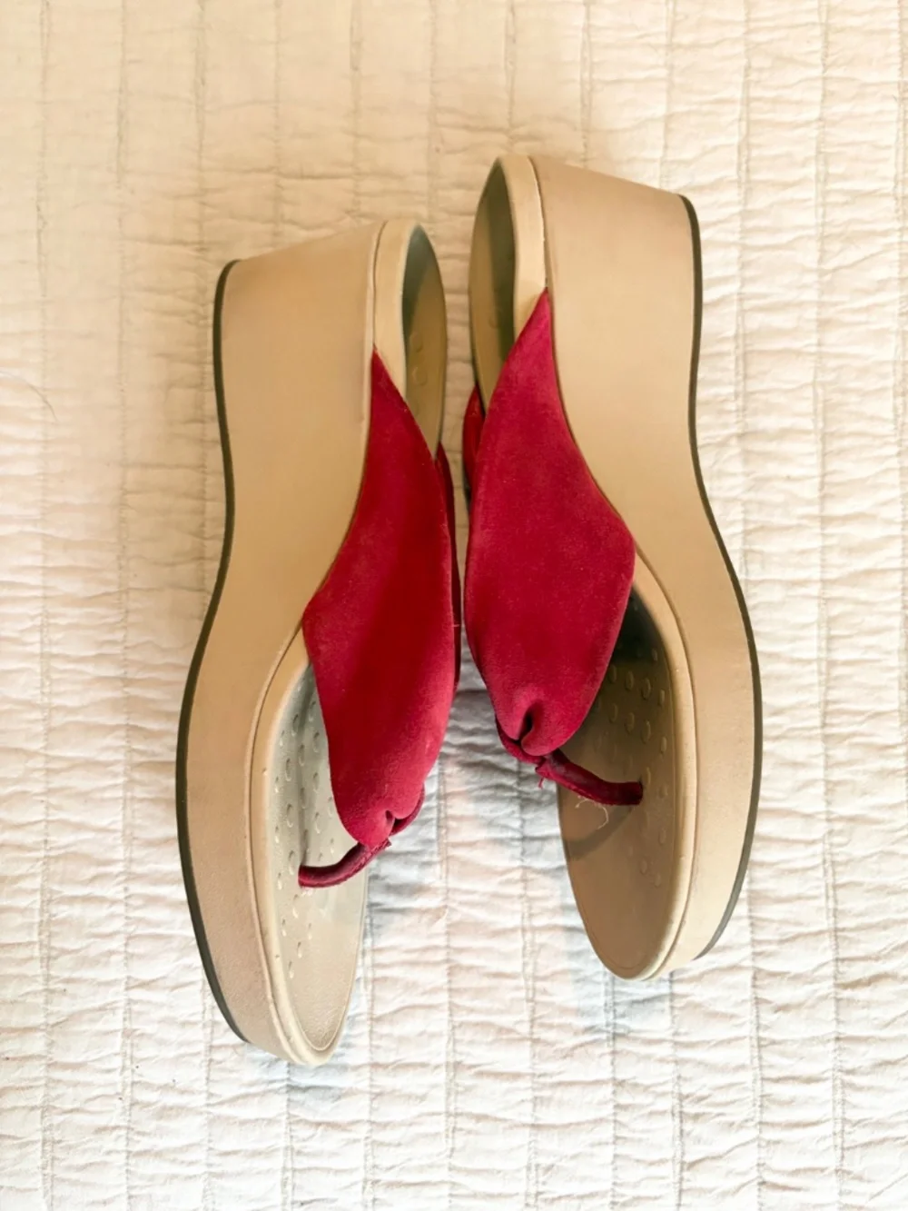 Vionic ARABELLA Women's Sz 11 Red Suede Platform Sandals HIGH ARCH